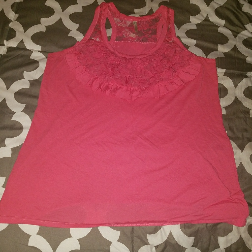 Pink tank top with ruffles